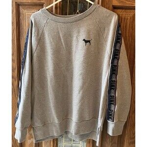 Victoria's Secret Y2K Vintage Sleeve Dog Sweatshirt Small Gray Rainbow Logo Sz M